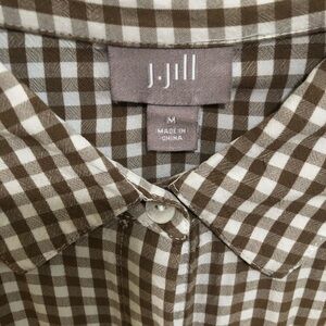 J. Jill Brown and White Gingham Check Button Up Shirt -Size Medium